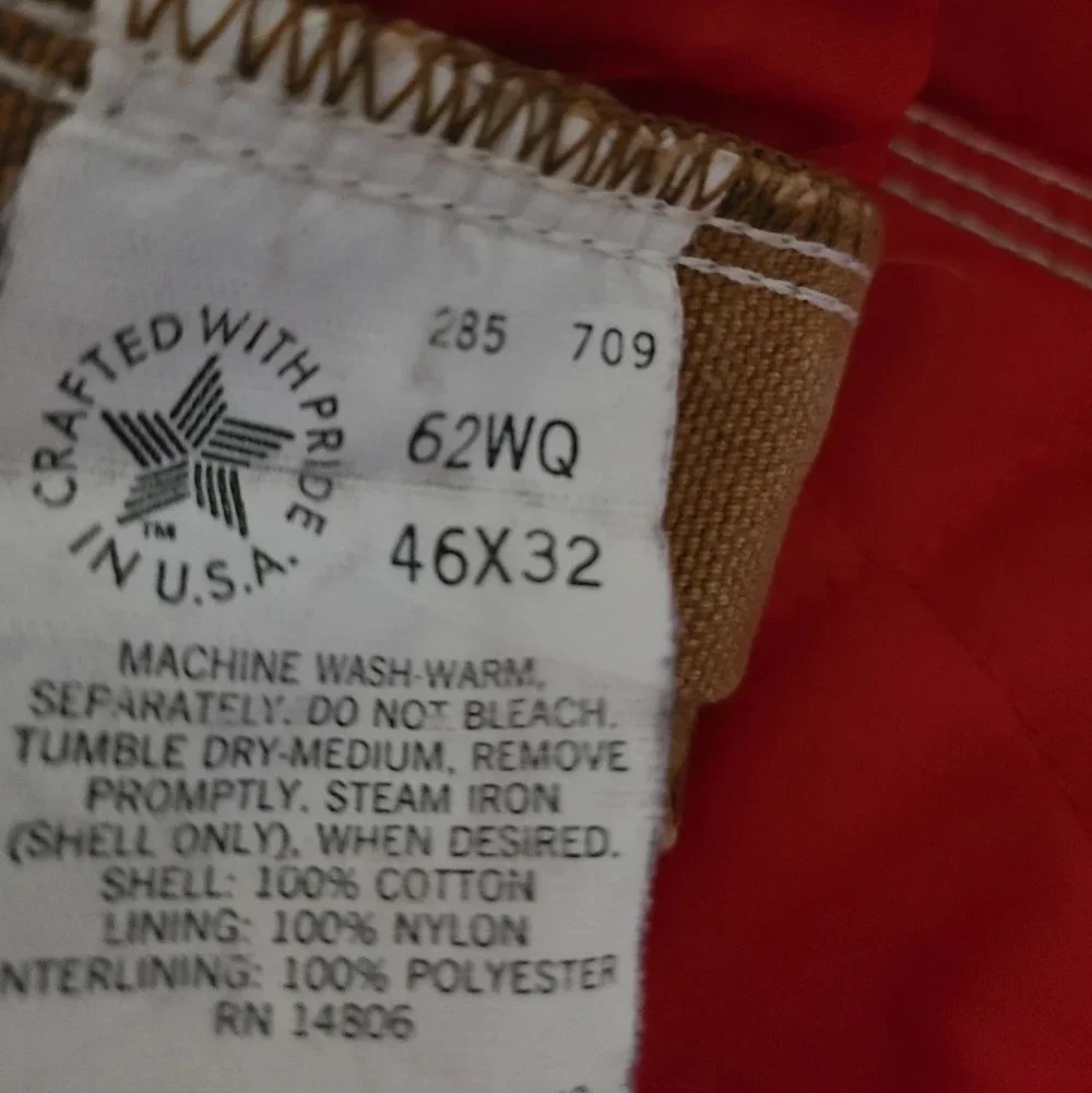 Carhartt Vintage tan Utility work pants quilted lined canvas sz.46×32